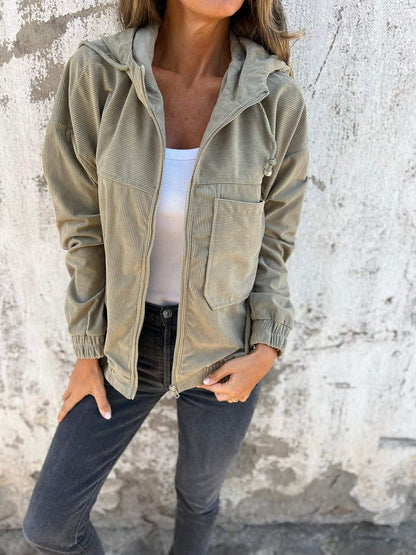 Veste Cordonée Unie à Capuche Femme