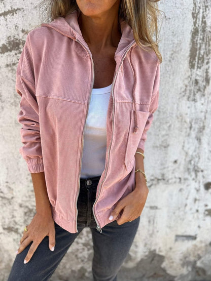Veste Cordonée Unie à Capuche Femme