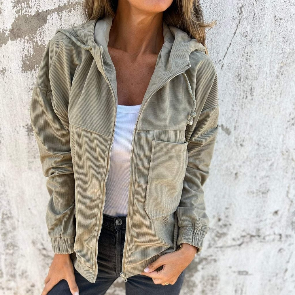 Veste Cordonée Unie à Capuche Femme