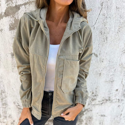 Veste Cordonée Unie à Capuche Femme